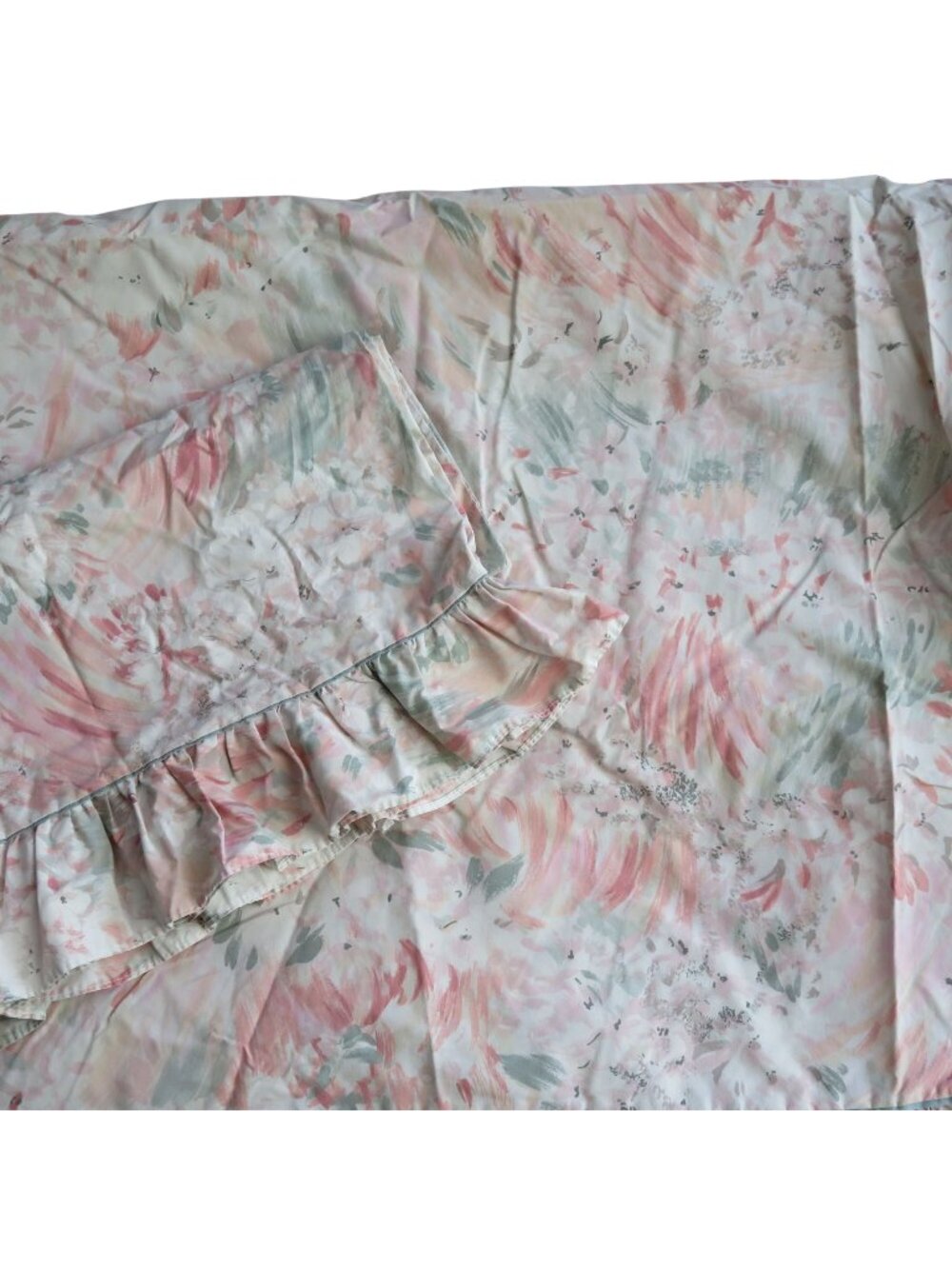 Vintage Wamsutta Floral 4pc Queen Sheet Set Pale Pink Green Percale Made In USA